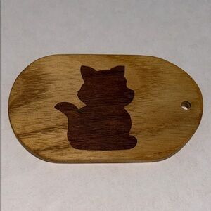 vintage cat wooden Cat Keychain cat silhouette inlay crafted wood art key fob